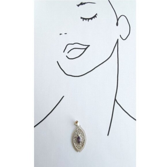 New Sterling Silver filigree Amethyst pendant necklace - Picture 5 of 6